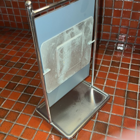 Chrome Satin Silver Vanity Tray Beauty Mirror Stand - Picture 2 of 2